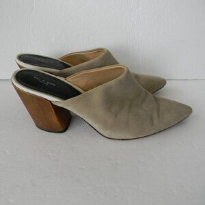 rag & bone Taupe Suede Pointed-Toe Mule Clogs with Wooden Block Heel